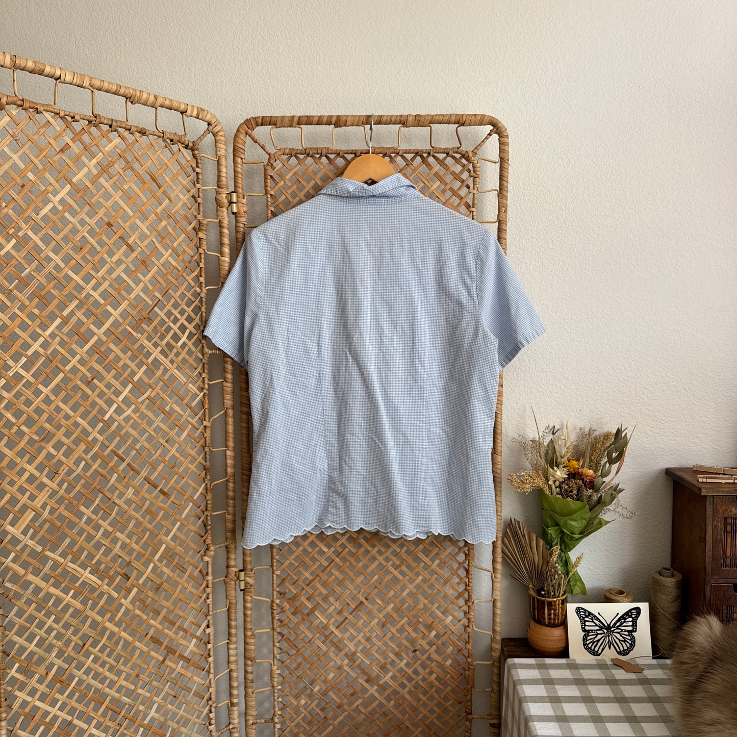 Vintage Gingham Eyelet Button Up Shirt (M)