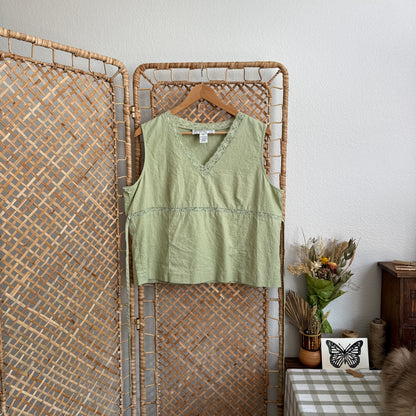 Vintage Lace Trim Linen Blend Tank (XL)