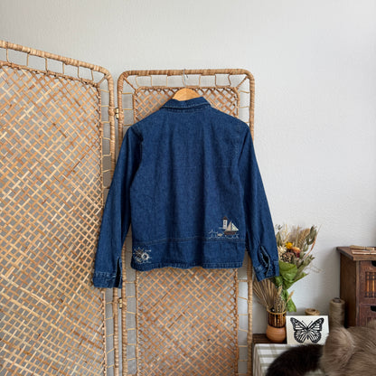 Vintage Nautical Embroidered Denim Shirt (S-M)