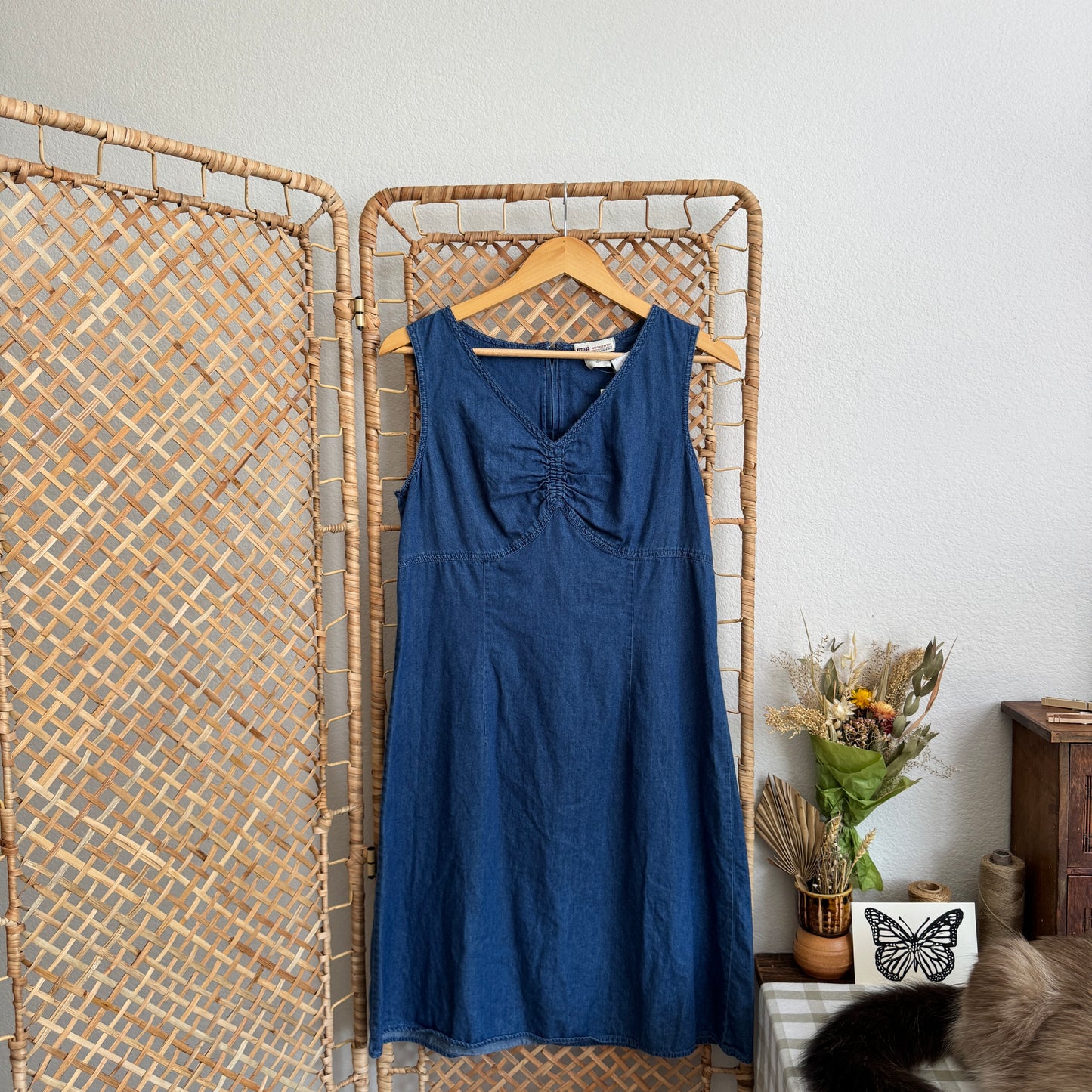 Vintage Chambray Denim Midi Dress (S-M)