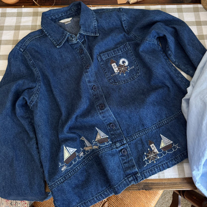 Vintage Nautical Embroidered Denim Shirt (S-M)