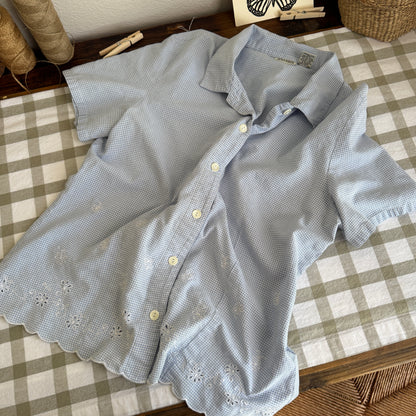 Vintage Gingham Eyelet Button Up Shirt (M)