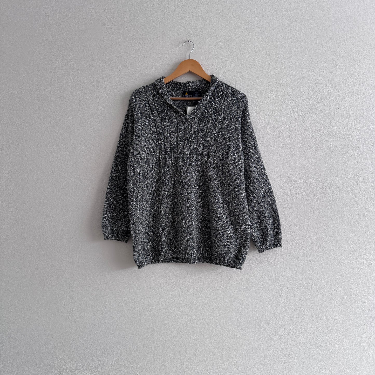 Vintage Heathered Grey Notch Neck Sweater (PL)