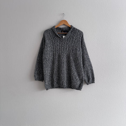 Vintage Heathered Grey Notch Neck Sweater (PL)