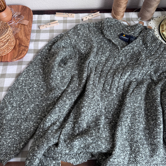 Vintage Heathered Grey Notch Neck Sweater (PL)