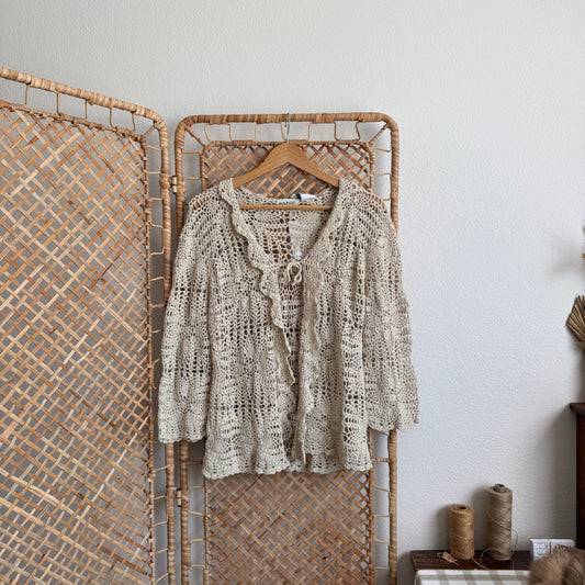 Vintage Crochet Tie-Front Cardigan (L)