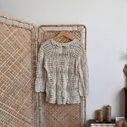 Vintage Crochet Tie-Front Cardigan (L)