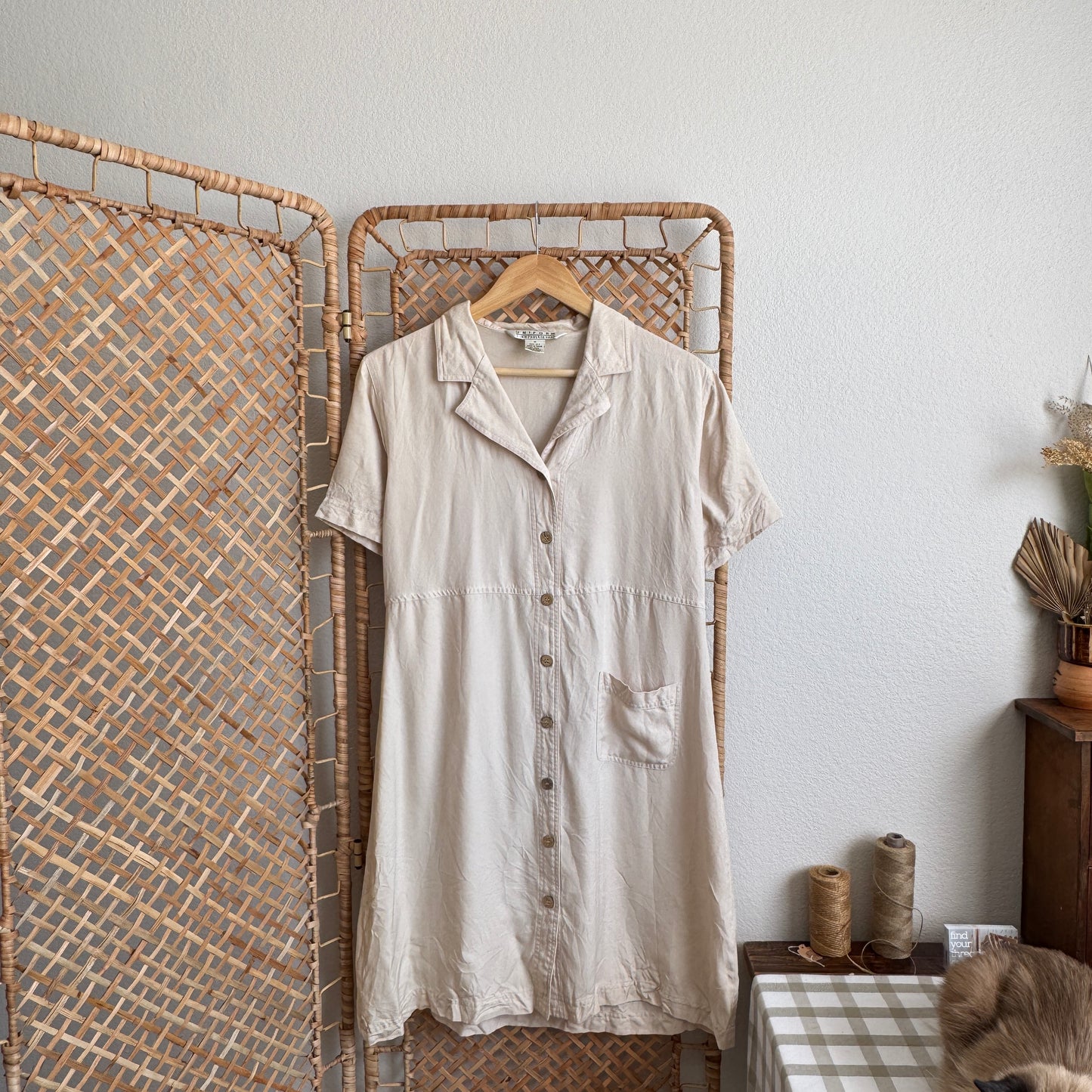 Vintage Pure Silk Buttoned Midi Dress (M)