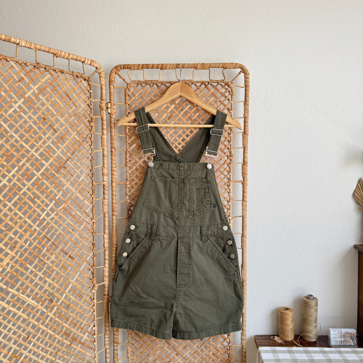 Vintage Olive Denim Shortalls (S-M)