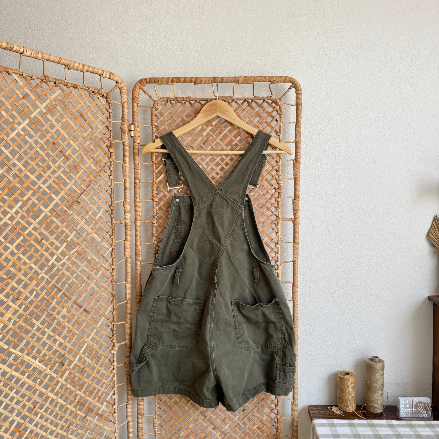 Vintage Olive Denim Shortalls (S-M)