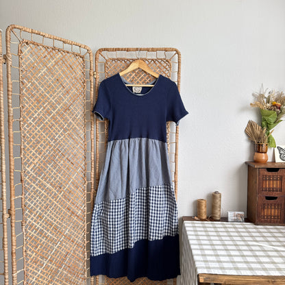 Vintage Mixed Gingham Print Maxi Dress (XS-M)