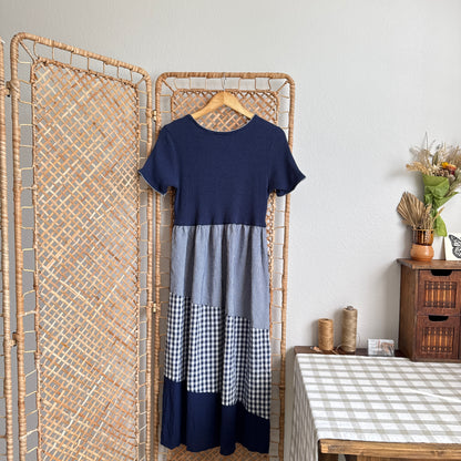 Vintage Mixed Gingham Print Maxi Dress (XS-M)