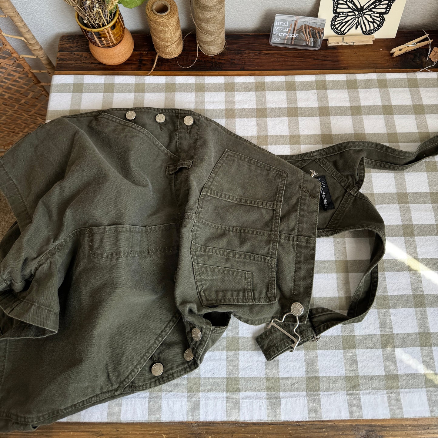 Vintage Olive Denim Shortalls (S-M)