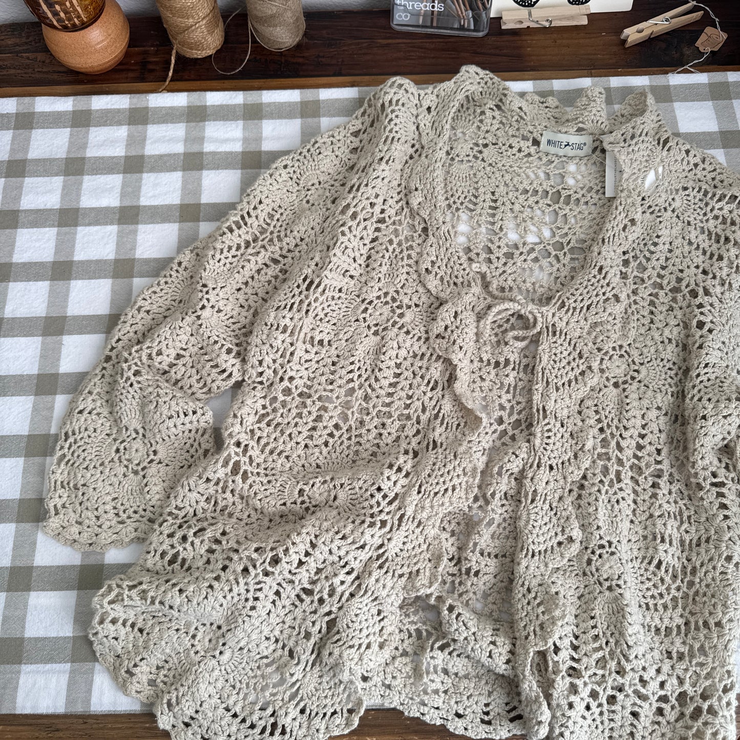 Vintage Crochet Tie-Front Cardigan (L)
