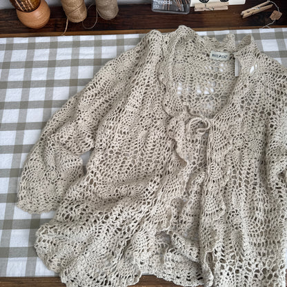 Vintage Crochet Tie-Front Cardigan (L)