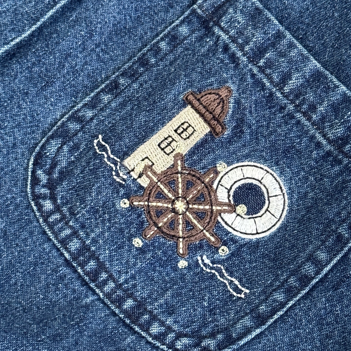 Vintage Nautical Embroidered Denim Shirt (S-M)