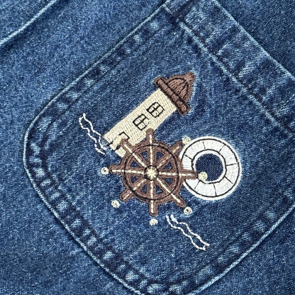 Vintage Nautical Embroidered Denim Shirt (S-M)