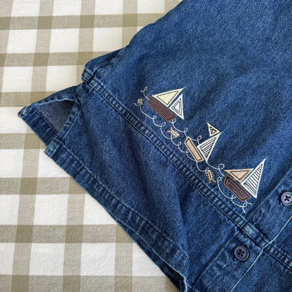 Vintage Nautical Embroidered Denim Shirt (S-M)