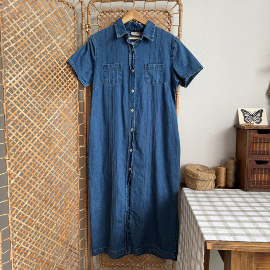 Vintage Buttoned Denim Maxi Dress (S-L)