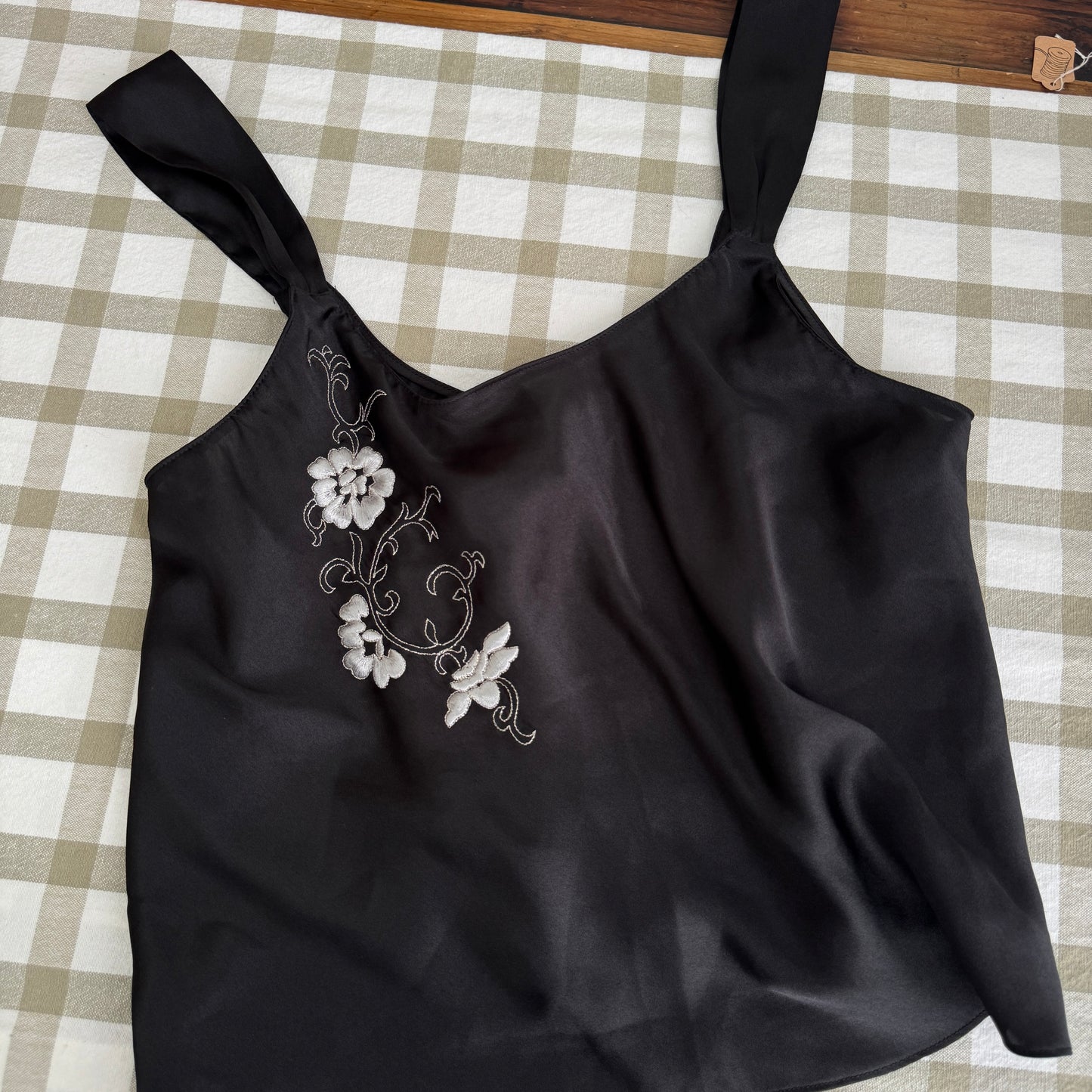 Vintage Floral Embroidered Satin Camisole (M)