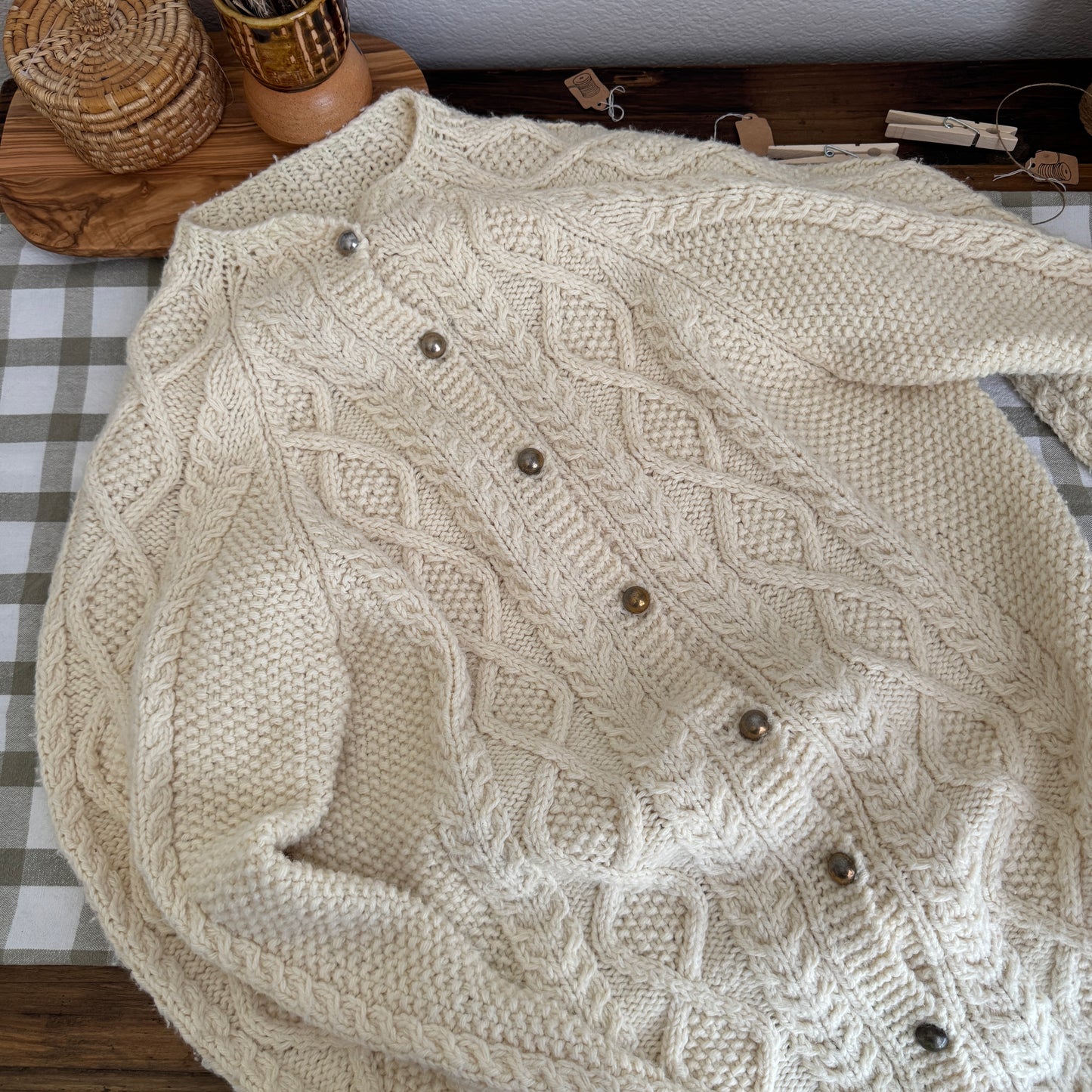 Vintage Cable Knit Fisherman Cardigan (M-L)