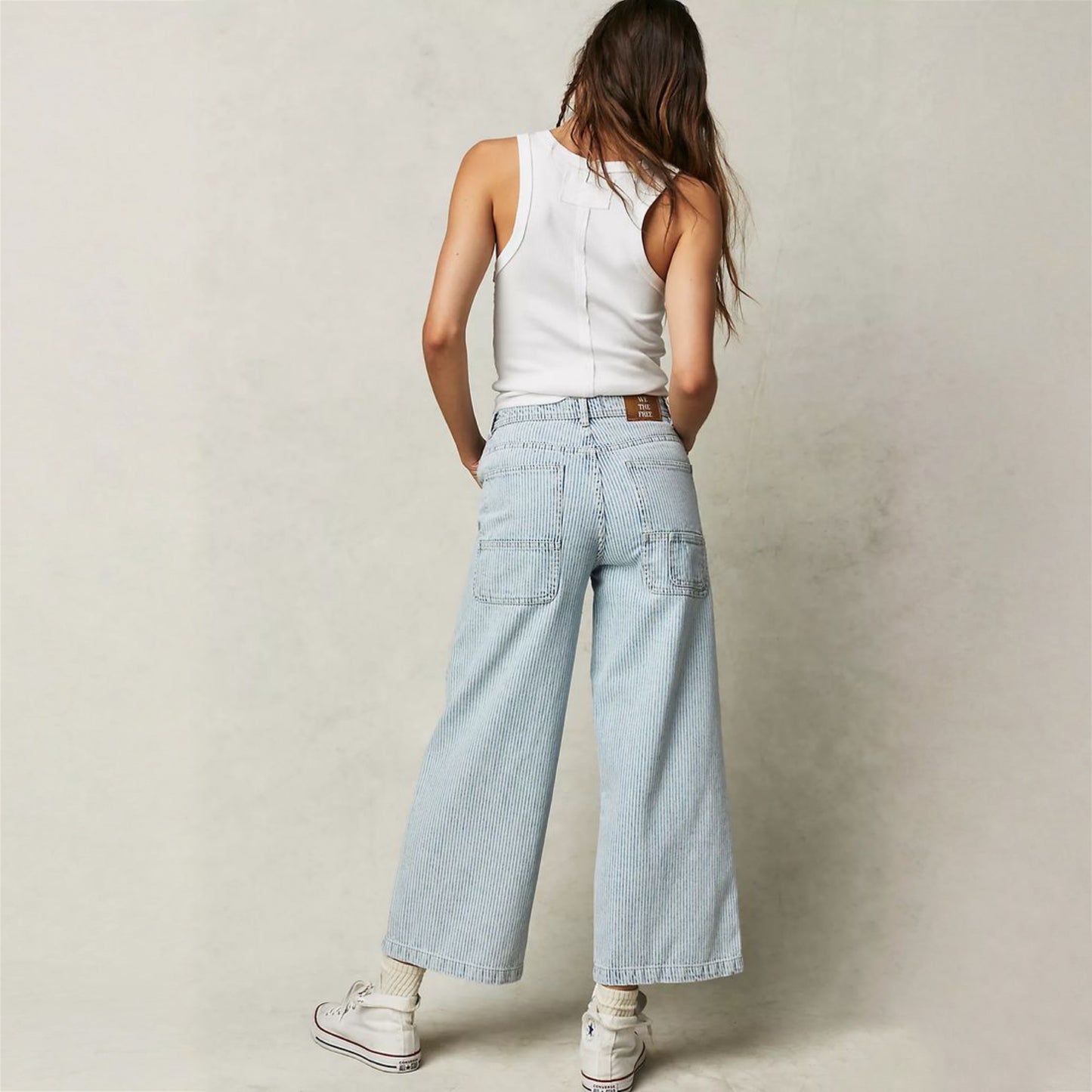 Free People Piper Railroad Stripe Wide Leg Cropped Jeans (30W)