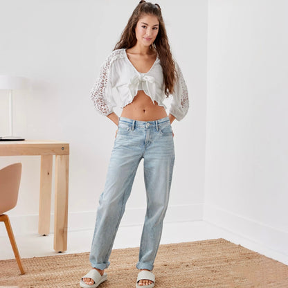 AE V-Neck Lace Tie-Front Blouse (XL)